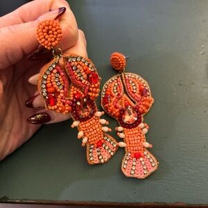 Handcrafted Orange Lobster Beaded Earrings
